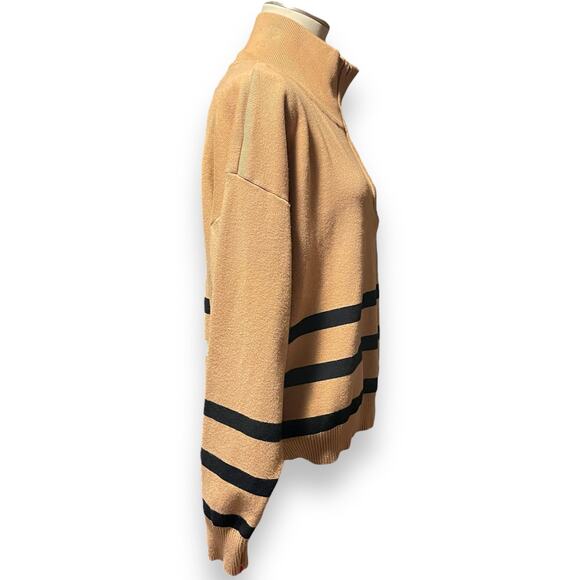 VICI Half-Zip Pullover Sweater Camel Black Stripes XL - Picture 4 of 5